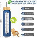 32 oz Glass Water Bottle with Straw - Motivational Time Marker & Silicone Sleeve - Reusable Tumbler Includes 2 Bamboo Lids & Fruit Infuser - 1 Pack by CozyNest Decor