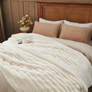 NEWCOSPLAY Faux Fur Throw Blanket Ivory 3D Ribbed Plush Thick Warm Blanket for Couch Sofa Bed 850GSM (Ivory Ribbed, Throw(50"x60")) by CozyNest Decor