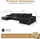 136" Sectional Couches for Living Room Modern Modular Sofa with L-Shape Couchs Upholstered Boneless Couch Deep Seat Sectional Couch with Chaise (Black, Left Facing Chaise+3Seaters+Ottoman) by CozyNest Decor