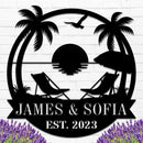 Personalized Beach Metal Monogram Sign, Custom Palm Trees Metal Name Sign, Outdoor Metal Family Name Sign, Custom Last Name Sign, Beach Coastal House Decor by CozyNest Decor