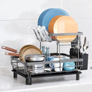 GAXmi Dish Drying Rack Over The Sink Dish Drainer with Drainboard Utensil Holder Cup Holder, 2-Tier Grey by CozyNest Decor