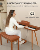 Digital Piano Keyboard 88 Key Semi-Weighted for Beginners,Full Size Electric Piano with Stand,Triple Pedal,Adapter,Sheet Music Stand,Headphone,USB-MIDI Compatible,Wood Brown or black by TinyTreasures Baby Boutique