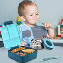 Bento Lunch Box for Kids with 8oz Soup Thermo&Lunch Bag, Leak-Proof Lunch Food Containers with 4 Compartment, Hot Food Insulated Food Jar for Kids School (Blue) by TinyTreasures Baby Boutique
