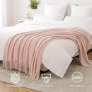 MIULEE Light Pink Knitted Throw Blanket for Couch Bed, Boho Textured Cozy Woven Decorative Farmhouse Blanket with Tassels for Sofa Chair Living Room 50"x60" by CozyNest Decor
