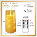 NURADA 3"x6"Flickering Flameless Candles: Built-in Star String Lights Acrylic Battery Operated LED Pillar Candles with Remote and Timer for Romantic Mood Home Decoration - 2 Pack Gold by CozyNest Decor