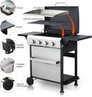 4-Burner Propane Gas BBQ Grill with SS Plancha, 49,200 BTU Output, Wire Enamel Cooking Grids, Foldable Side Table and Hanging Basket, Heavy-Duty Stainless Steel Grill by GreenHaven Gardens