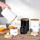 Yangbaga Black Canisters Sets for Kitchen-Set of 3 Coffee Canisters for Countertop with Airtight Wood Lids/Spoons/Stickers, Ceramic Food Storage Containers for Large Suger,Coffee,Tea (42/30/9OZ) by CozyNest Decor