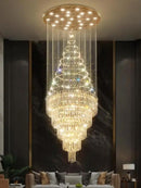 Flashing God 40''X90 High Ceiling Chandelier Crystal Raindrop Gold Chandeliers Staircase Large Chandelier Villa Entrance Foyer Pendant Light Foyer High Ceiling Light 15 GU10 Bulb Dimming by CozyNest Decor