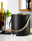 3L Ice Bucket with Silicone Lid, Scoop, Gold Tongs & Strainer, Stainless Steel Double Wall Insulated Ice Buckets for Parties & Cocktail Bar, Outdoor Champagne Ice Container Bin, Black by CozyNest Decor