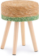 Handwoven Outdoor Ottoman, Water Hyacinth Pouf Round Patio Footstool with Wood Legs, 17-Inch Multipurpose Vanity Stool, Dining Chair, Patio Footrest for Balcony and Garden, Green by CozyNest Decor
