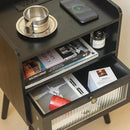 AWASEN Black Nightstand with Charging Station, Modern Bedside Table with Glass Decorative Drawer, Small End Table Side Table with 2 Tiers Storage Space, for Bedroom, Office and Small Space (Black) by CozyNest Decor