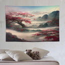 Japanese Tapestry, Red Plum Cherry Blossom Mountain Tapestry, Asian Japanese Wall Tapestry, Nature Landscape Tapestries for Bedroom Living Room Decor 90"x60" by CozyNest Decor