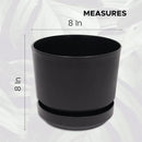 Elly Décor 8 inch Plastic Cylinder Planter Pot with Self-Watering Saucer and Drainage Hole,Lightweight & Extremely Durable, 8"x 8", Black by CozyNest Decor