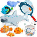 No Hole Mold Free Bath Toys for Toddlers 1-3, Water Toys for 6-12 Months Infants with Storage Bag, Baby Shark Toys for Pool, Bathtub, Beach, Shower, Tub, Kids Boys Girls Gifts by TinyTreasures Baby Boutique
