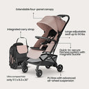 Mompush Velo Lightweight Travel Stroller – One-Hand Fold, Ultra-Compact & Airplane Friendly, Lie-Flat Recline Seat (from Birth to 50 lbs), Includes Cup Holder, Shoulder Strap, and Leather Bumper Bar by TinyTreasures Baby Boutique