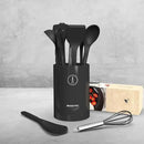 Silicone Cooking Utensils Set - 600°F Heat Resistant, Nonstick Kitchen Utensil Set with Spatulas, Spoons, Whisk, Tongs, BPA Free, Dishwasher Safe, Black by CozyNest Decor