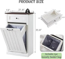 Tilt Out Laundry Hamper Cabinet, 10 Gallon Farmhouse Trash Can Cabinet with Drawer, Hidden Wood Garbage Can Bin Cabinet with Laundry Storage Basket for Bathroom, Kitchen, Antique White by CozyNest Decor