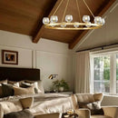 Gold Wagon Wheel Chandelier, 59 Inch Brass Chandeliers with Unique Glass Shade, 15-Light Crystal Large Wagon Wheel Chandeliers for Dining Room, High Ceiling Round Chandelier for Living Room, Foyer by CozyNest Decor