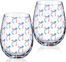 Sliner 2 Pack Patriotic Stemless Wine Glasses 17oz Red Blue Bow Drinking Glasses Independence Day Tumbler Cups for 4th of July Party Supplies Memorial Day Gift Decorations