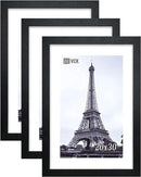 VCK Poster Frames 20x30 Black 3-Pack, Solid Wood Picture Frames for Wall Mounting Hanging Art and Puzzle Frame by CozyNest Decor