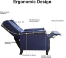 EBELLO Pushback Recliner Chair, Fabric Armchair Push Back Recliner with Rivet Decoration, Single Sofa Accent Chair for Living Room, Bedroom, Navy Blue by CozyNest Decor