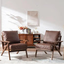 Wahson Brown Leather Accent Chair Mid Century Modern Chair, Retro Upholstered Armchair with Wood Frame and Removable PU Cushions, Large Compfy Leisure Slipper Chair for Living Room/Bedroom by CozyNest Decor