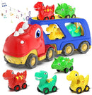 Toddler Car Toy for 2 3 4 5 Years Old, Dinosaur Transport Carrier Truck with 4 Pack Small Pull Back Dino Car, Friction Power Vehicle Christmas Birthday Gift for 18M+ Kids Boys Girls by TinyTreasures Baby Boutique