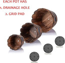 Wooden Bucket Barrel Planters, Small Flower Pot with Drainage Holes for Indoor Plants Home Décor, Set of 3 by GreenHaven Gardens