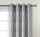 Miuco Moroccan Embroidered Semi Sheer Curtains Faux Linen Grommet Curtain Panels for Bedroom 52 x 95 Inch 2 Panels, Grey by CozyNest Decor