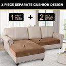 PrinceDeco Sectional Couch Covers 3 Pieces Velvet Sofa Covers L Shape Soft Couch Covers for Sectional Sofa Corner Sofa Cover Couch Cover for Dogs Washable (2 Seater + 1 Chaise,Camel) by CozyNest Decor