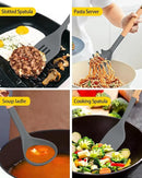 Silicone Kitchen Utensil Set for Non Stick Cookware, 7 Pcs Heat Resistant Cooking Utensils with Wooden Handle, BPA Free Kitchen Tools with Spatulas, Spoons, Skimmer and Pasta Fork (GRAY) by CozyNest Decor