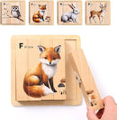 IEATFO 4 in 1 Wooden Animal Chunky Puzzle, 5 Solid Wood Puzzle Blocks with 4 Sides Realistic Forest Animals, Wooden Block Puzzle with Durable Base for Toddlers 3+ Years - Montessori Inspired by TinyTreasures Baby Boutique
