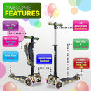 Hurtle 3-Wheeled Scooter for Kids - Wheel LED Lights, Adjustable Lean-to-Steer Handlebar, and Foldable Seat - Sit or Stand Ride with Brake for Boys and Girls Ages 1-14 Years Old by TinyTreasures Baby Boutique