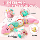 Baby Toys 0-6-12 Months, Musical Stuffed Animal Activity Soft Toys with Multi-Sensory Crinkle,Rattles and Textures,Infant Baby Girl Toys Gifts for Newborn Tummy Time,Dinosaur,Pink by TinyTreasures Baby Boutique