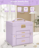 AKOZLIN 4-Tier Jewelry Box Leather Jewelry Storage Organizer with 3 Drawers Lockable for Women Girls Ring Necklace Earring Bracelet Holder with Mirror Purple by TinyTreasures Baby Boutique