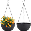 10 inch Hanging Planters for Indoor Outdoor Plants, 2 Pack Hanging Flower Pots with Drainage Holes and Chain for Garden Porch Plants, Round Plastic Hanging Baskets for House Plants, Black by CozyNest Decor
