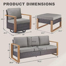Outdoor Wicker Patio Furniture Set - 5 Piece Patio Conversation Set with 2 Wicker Swivel Rocker Chairs,2 Rattan Ottoman and 1 Couch,Thick Cushions,Deep Seating,Wide Armrest(Brown/Grey) by CozyNest Decor