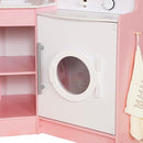 Large Wooden Corner Play Kitchen Sets with Ice Maker,Water Dispenser,Bread Maker,Washing Machine,Electronic Display,Toy Sink with Running Water,Stove with Light&Sounds, Birthday Gift for 3+ (Pink) by TinyTreasures Baby Boutique