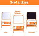 3-in-1 Wooden Easel for Kids, Toddle Double-Sided Easel with Magnetic Whiteboard and Painting Blackboard, 360° Rotatable, Paper-roll Holder, Storage Tray, and Stickers Included by TinyTreasures Baby Boutique