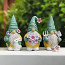 Garden Guardians Set of Three 6" Gardening Gnome Figurines, Floral Green and Yellow Statue Decor by GreenHaven Gardens