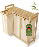 Laundry Hamper 3 Section beige - Large Bamboo Laundry Sorter with Removable Cotton Bags -Three Compartment Organizer for Clothes - Durable, Eco-Friendly, and Stylish Storage Solution for Home by CozyNest Decor