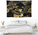 HZOHNAGO Japanese Tapestry Gold Flowers Umbrella Fan Pattern Printed Wall Tapestry Painting Wall Hanging for Bedroom Living Room Dorm 60" W x 40" H by CozyNest Decor