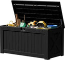 JUMMICO 120 Gallon Resin Deck Box, Large Outdoor Storage Box Waterproof & Lockable for Garden, Patio, Pools (Black) by CozyNest Decor