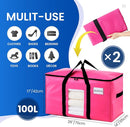TAILI 2 Pack Pink Extra Large Moving Bags, Heavy Duty Totes with Visible Window, Wrap Around Handles, Space-Saving Storage, Alternative to Moving Boxes by TinyTreasures Baby Boutique