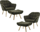 Modern Sherpa Accent Chair with Ottoman Set of 2, Fluffy Upholstered Lounge Chair with Footrest, Comfy Living Room Side Boucle Armchair for Small Space Bedroom, Green by CozyNest Decor