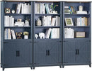 5 Tier Bookshelf 70in Tall Bookcase with Barn Doors and Storage Cabinet, Blue Farmhouse Book Shelf with Adjustable Shelves, Wood Freestanding Display Bookshelves for Bedroom, Kitchen (3PCS) by CozyNest Decor
