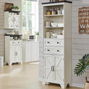 72" Tall Bathroom Storage Cabinet, Farmhouse Storage Cabinet with 2 Drawers, Adjustable Shelves & Barn Door, Cabinet for Bathroom, Living Room, Kitchen, Off White by CozyNest Decor