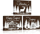 HOMEOART Camper Decor RV Wall Art Happy Campers Adventure Camping Wall Decor Sign, Deer in Forest Farmhouse Cabin Decoration,Framed 12x16inchx3Piece, Rustic Brown by CozyNest Decor
