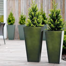 WORTH Garden Large Metal Glazed Planter Set of 2 (25" + 28"), Luxurious Glossy Finish Green Tall Square Tapered Steel Plant Pot, Decor Flower Pot Indoor & Outdoor, Drainage Hole & Dual-Purpose Saucer by CozyNest Decor