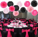 Hot-Pink Black Party-Decorations Paper Flowers Lanterns - 15PCS Graduation Birthday Tissue Pom Poms Streamers,Baby Girl Women Bachelorette Hanging Supplies Decor Hugfond by CozyNest Decor